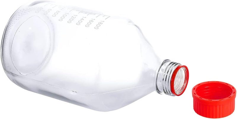 Pastein 2000 mL (2 Liter) Graduated Round Reagent Media Bottle Storage Glass Bottle with GL45 Red Screw Cap - Image 4